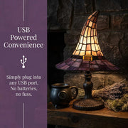 Witch Hat Tiffany Style Resin Table Lamp USB Gothic Decor Night Light